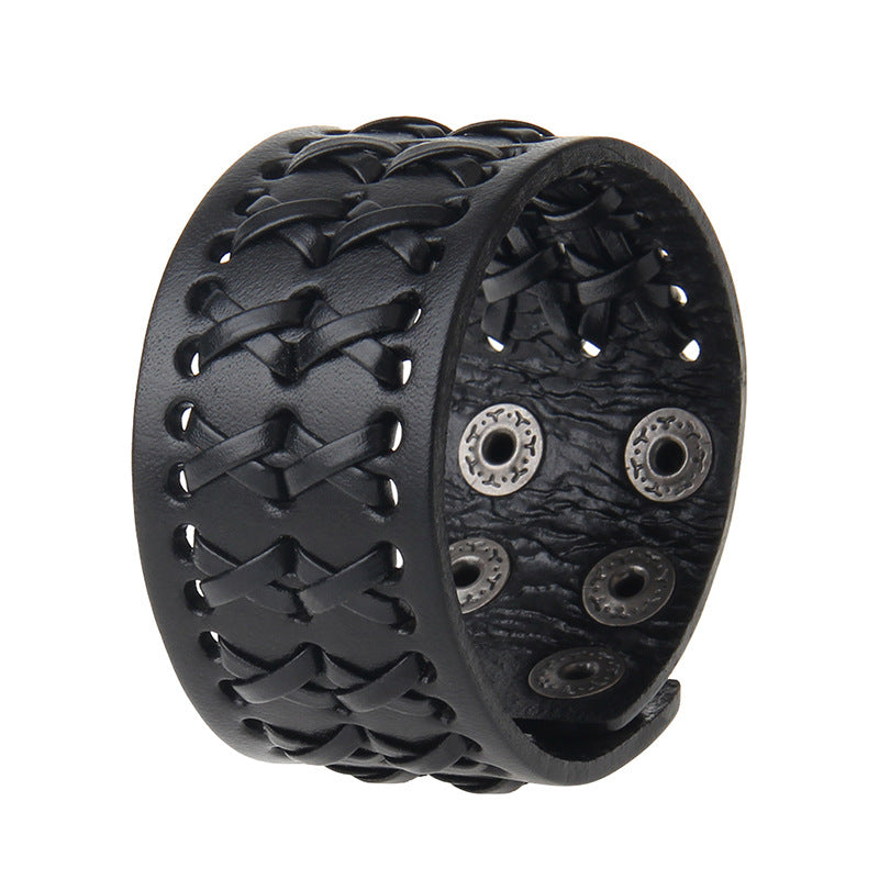 Retro Wide Weave Leather Bracelet for Men and Women Unisex Geometric Design Travel Souvenir