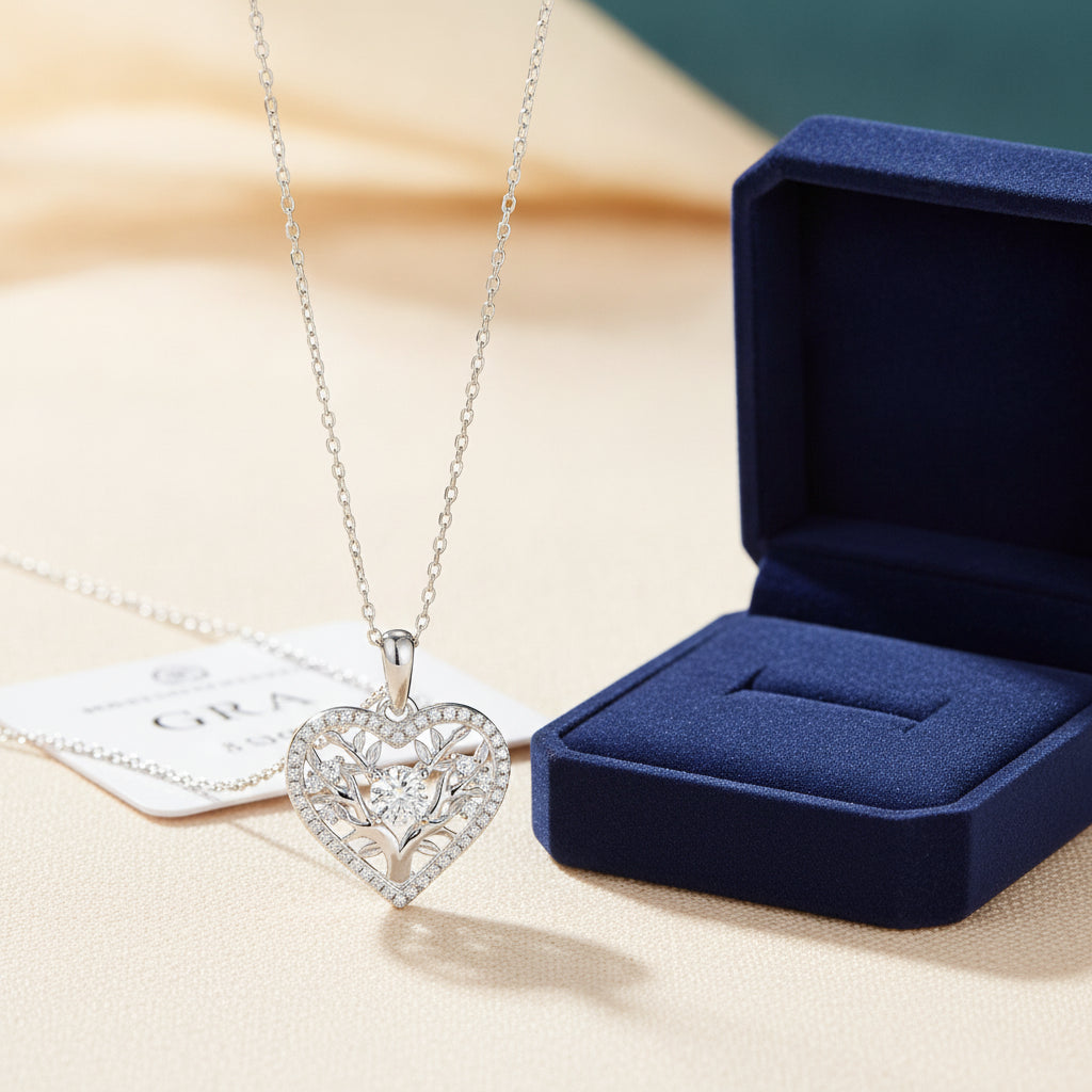 Platinum Plated Tree Of Life Heart Women's Necklace