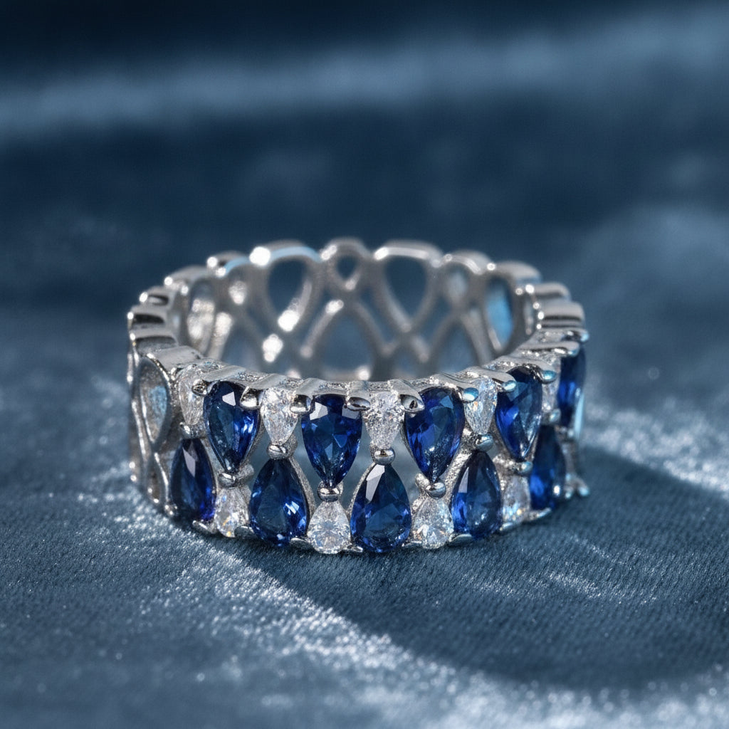 Women's Geometric Zircon & Sapphire Blue Copper Plated Bracelet Ring Fashion Gift