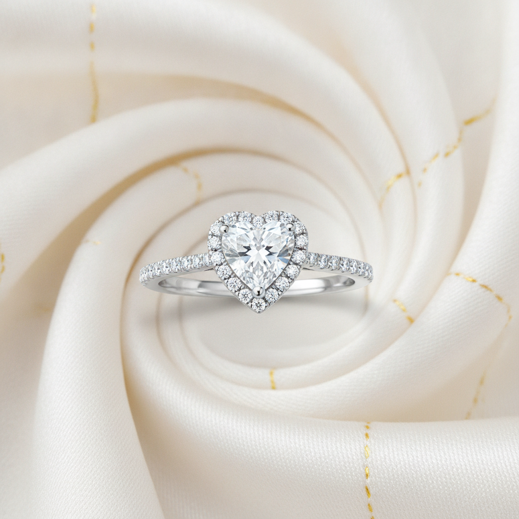 Heart Moissanite Platinum Plated 925 Sterling Silver Ring