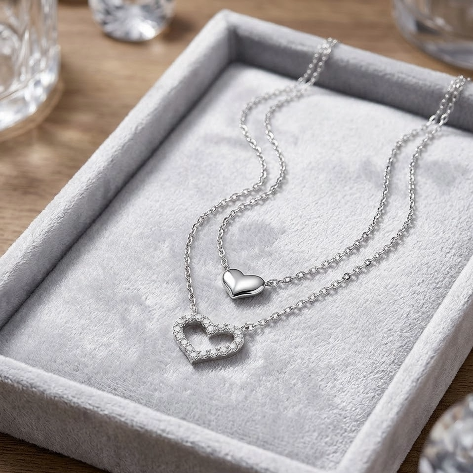 The Amora Twin Heart Layered Necklace | 18K Gold Vermeil & Zirconia