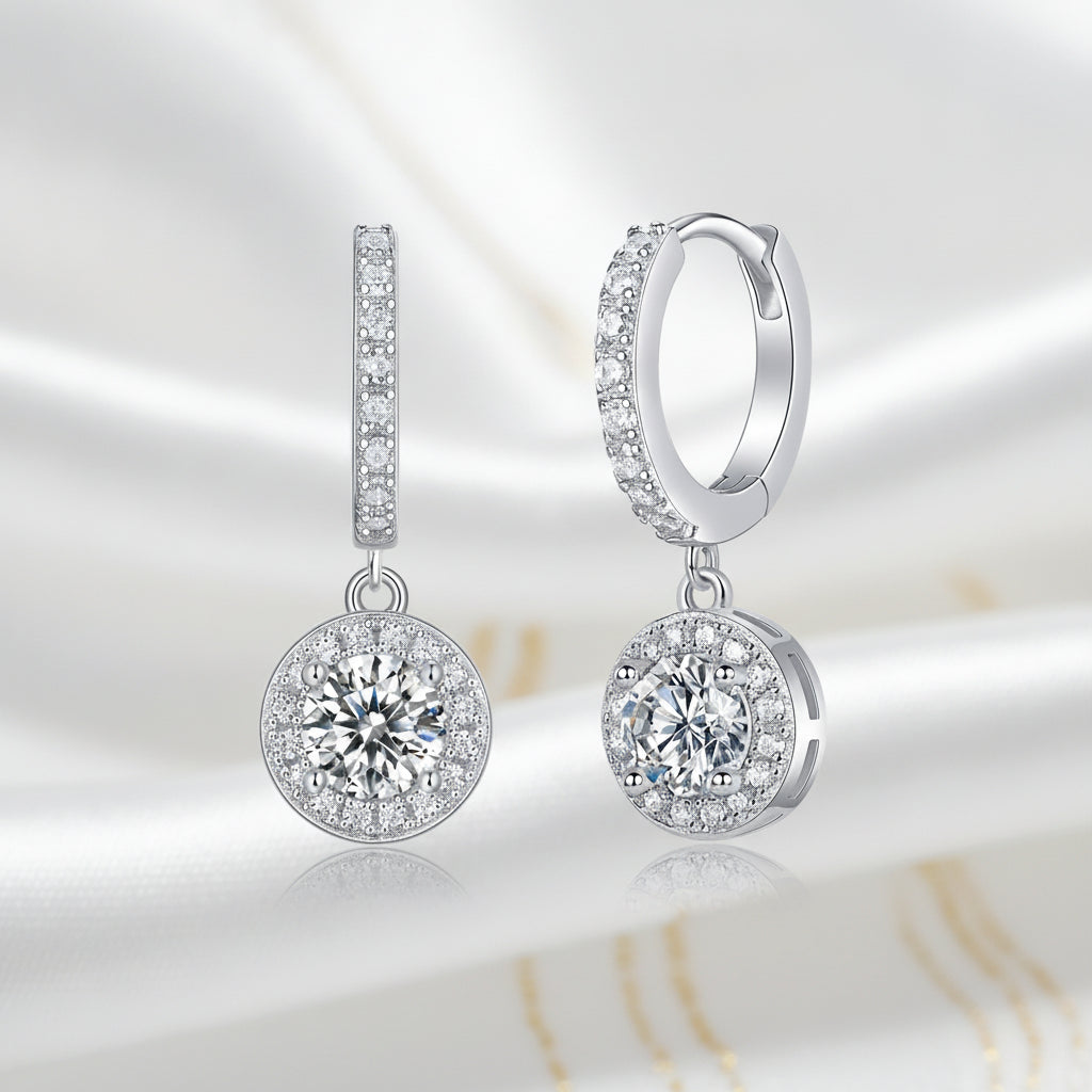 White Moissanite S925 Platinum Plated Silver Stud Earrings