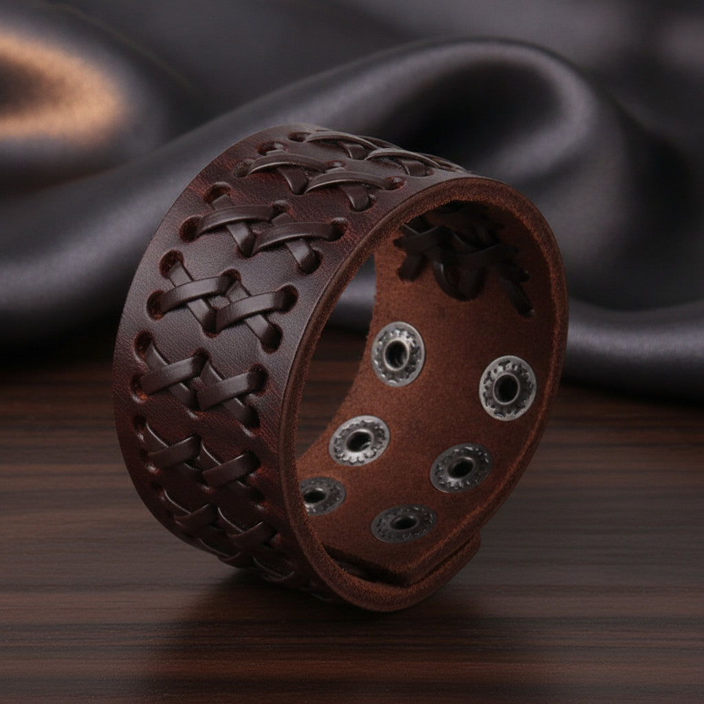 Retro Wide Weave Leather Bracelet for Men and Women Unisex Geometric Design Travel Souvenir