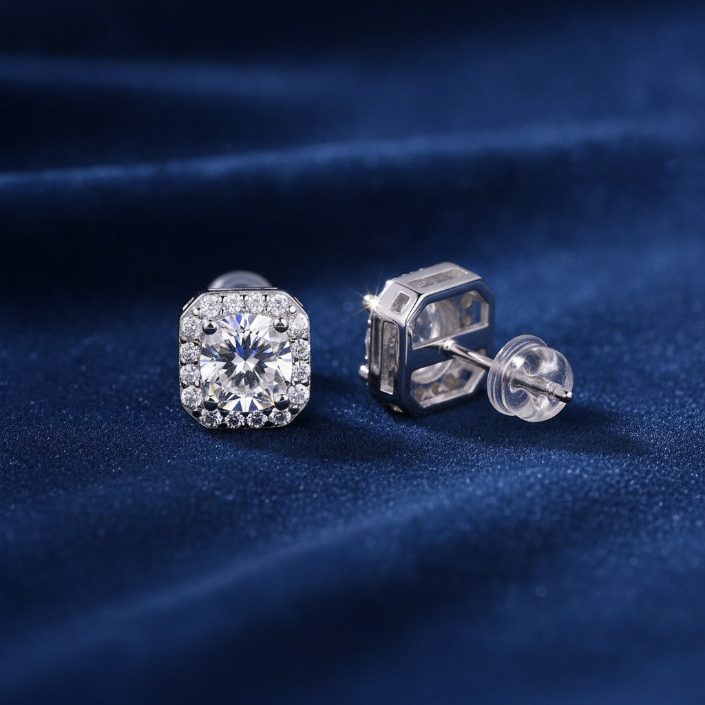 Moissanite Rose Heart S925 Platinum Plated Stud Earrings