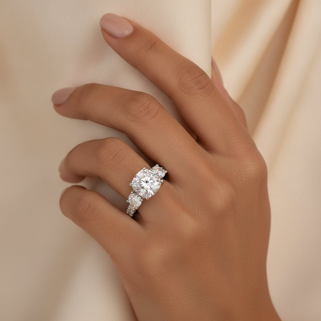 Three-diamond Platinum Plated S925 Silver Moissanite Ring