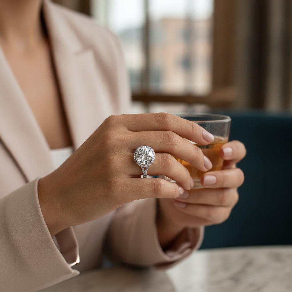White Gold Moissanite Round Ring for Women