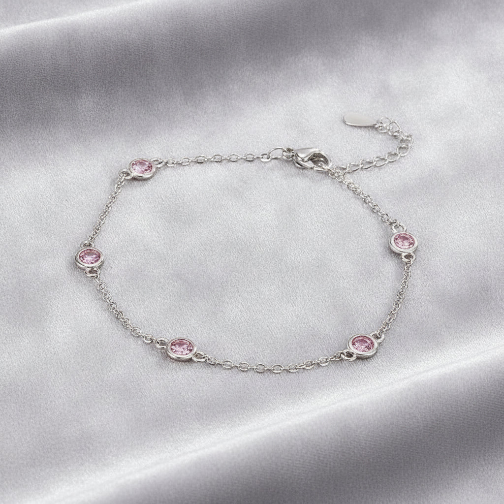 Copper Zircon Gemstone Geometric Bracelet for Women, in Pink Diamond