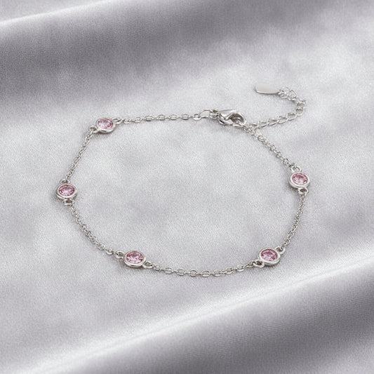 Copper Zircon Gemstone Geometric Bracelet for Women, in Pink Diamond