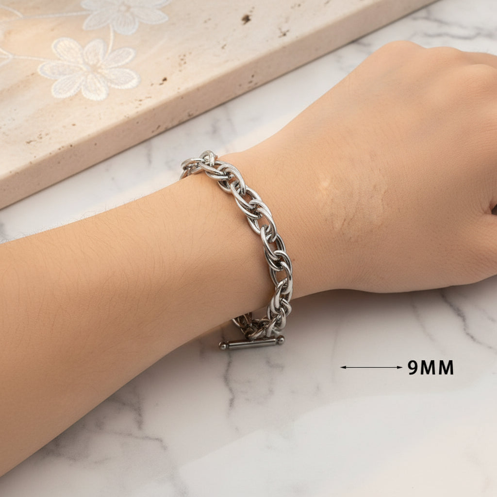 Rough U-Shaped Unisex Titanium Steel OT Buckle Chain Bracelet for Everyday Style