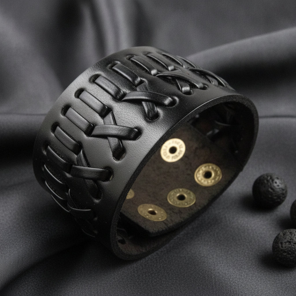 Retro Wide Weave Leather Bracelet for Men and Women Unisex Geometric Design Travel Souvenir