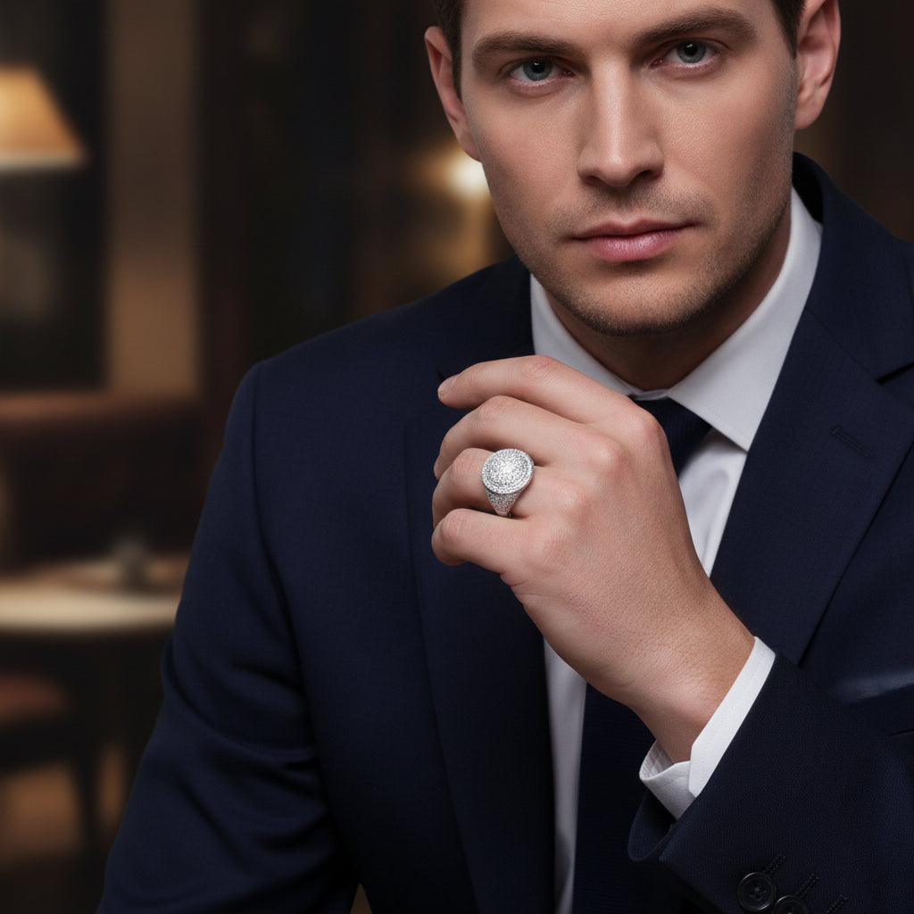 Platinum Plated S925 Silver Moissanite Ring for Men