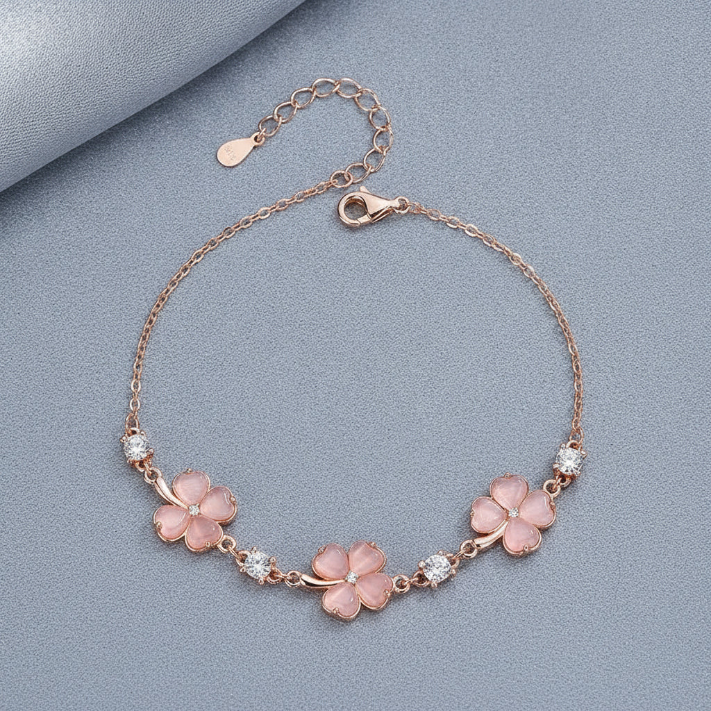 Rose Gold 925 Heart Bracelet for Women, in Pink Stone