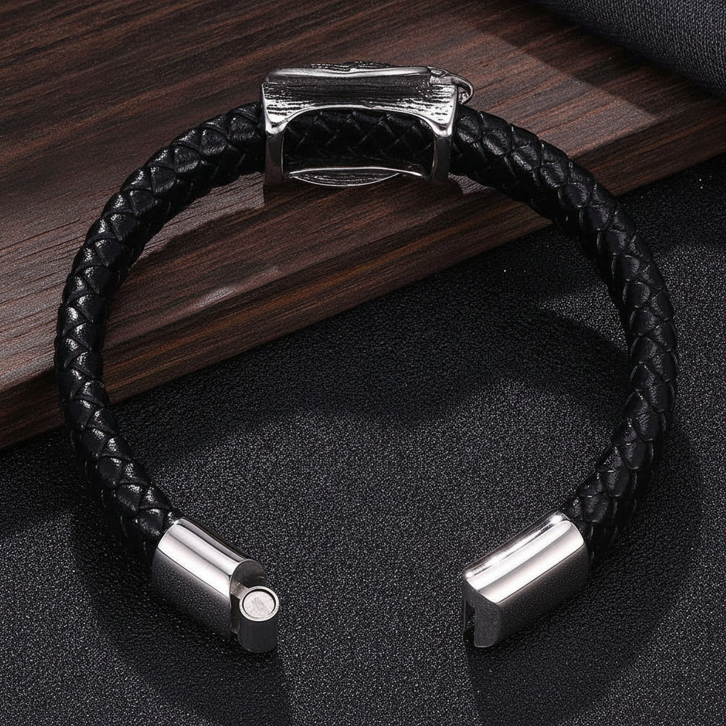 Stainless Steel Braided Leather Bracelet Unisex Bold Eagle Personalized Vintage Punk Jewelry