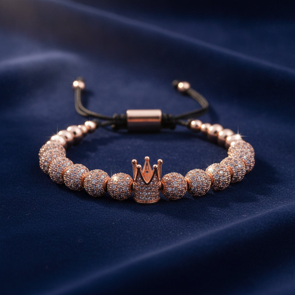 Crown Zircon Lace-up Charm Bracelet for Unisex, in Rose gold B