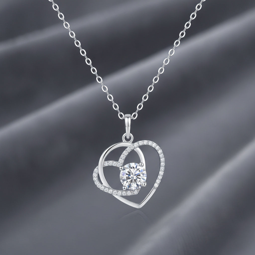 White Moissanite Platinum-plated S925 silver Heart Necklace