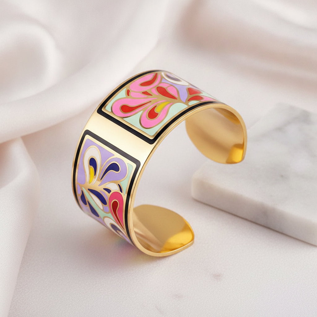 Copper Color Enamel Opening Love Bracelet for Women
