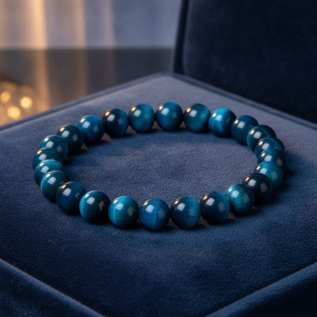 Unisex Green Gold Tiger Eye Lapis Lazuli Natural Stone Beaded Bracelet Single Circle Fashion