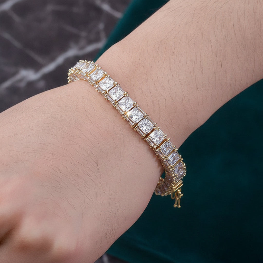 Gold-Plated Copper Zircon Square Bracelet for Unisex