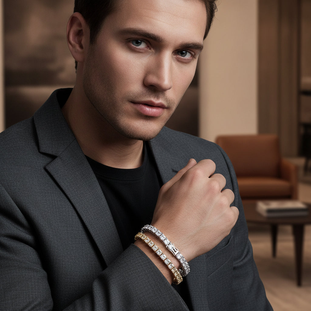 Gold-Plated Copper Zircon Square Bracelet for Unisex