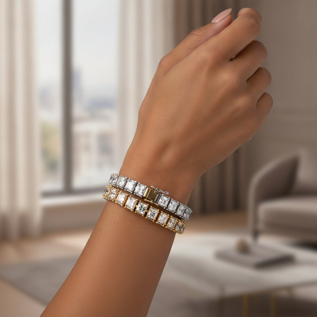 Gold-Plated Copper Zircon Square Bracelet for Unisex