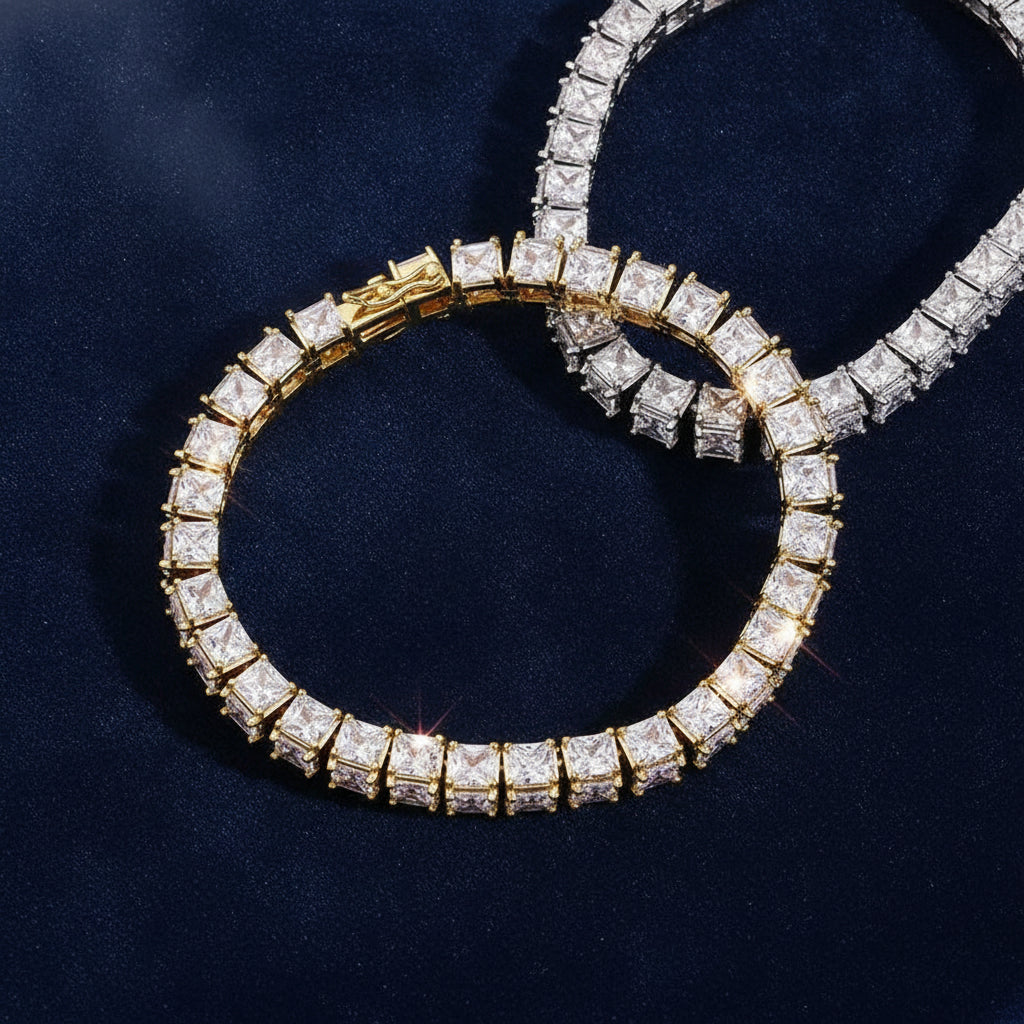 Gold-Plated Copper Zircon Square Bracelet for Unisex, in Gold / Clear Zircon 5