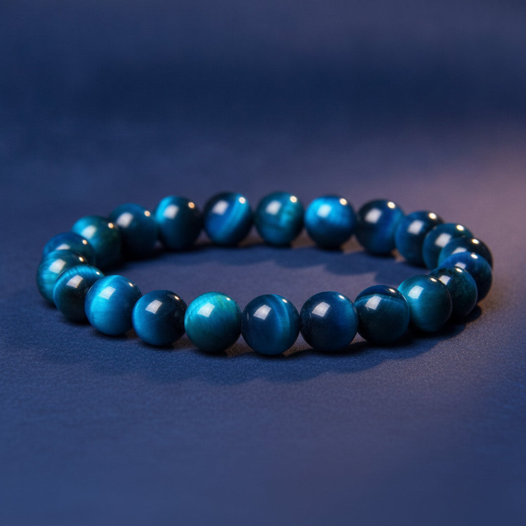 Unisex Green Gold Tiger Eye Lapis Lazuli Natural Stone Beaded Bracelet Single Circle Fashion