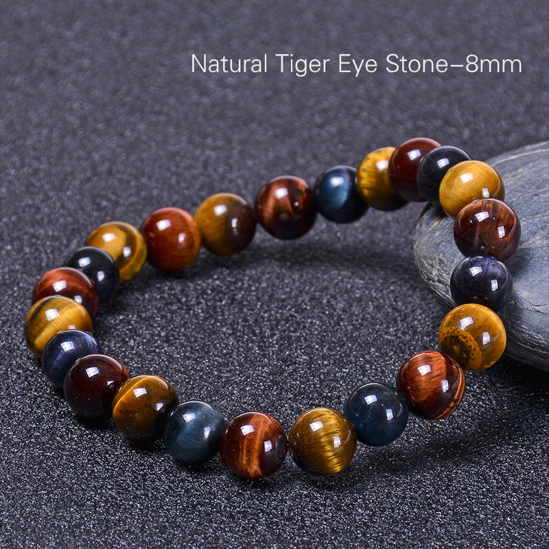 Unisex Natural Yellow Red Tiger Eye Stone Bracelet Elastic Stretch Gemstone Beaded for Men Women