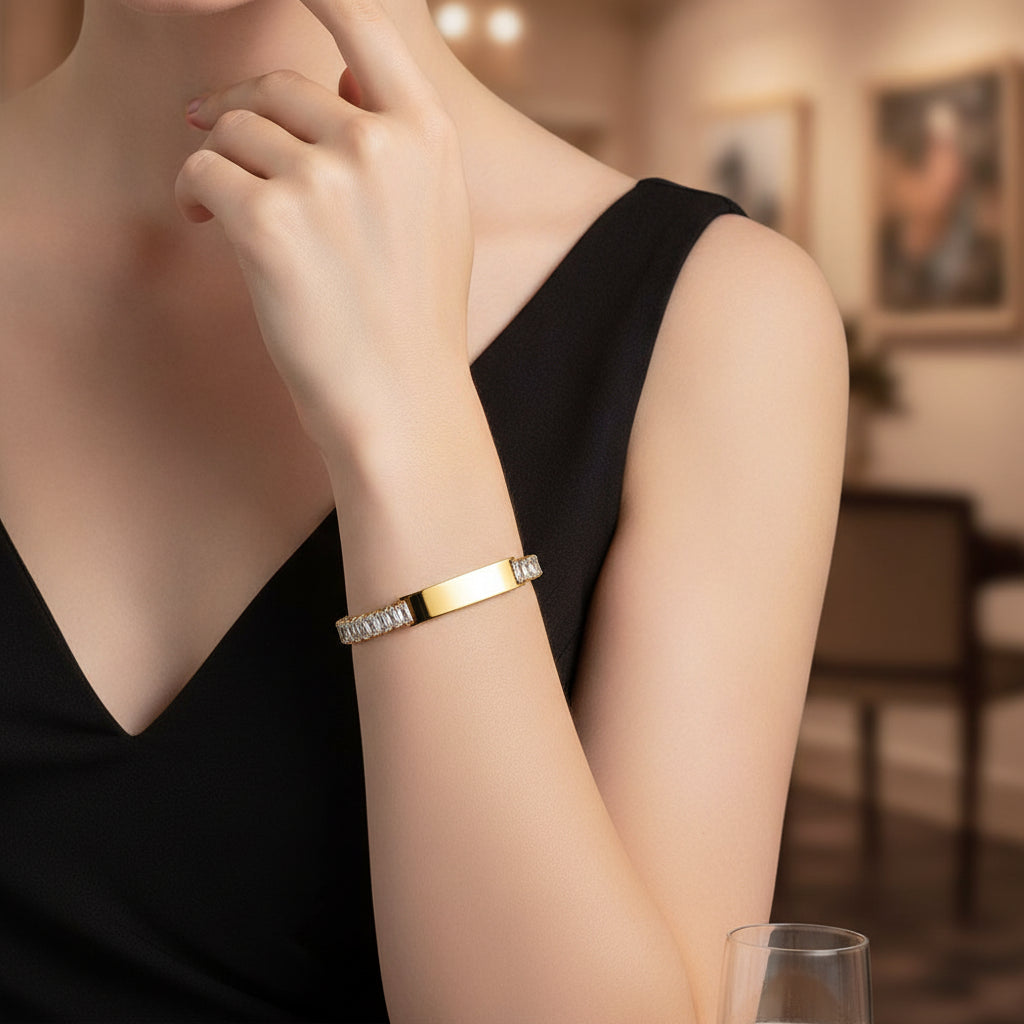 Zircon Titanium Steel Simple Bracelet for Women