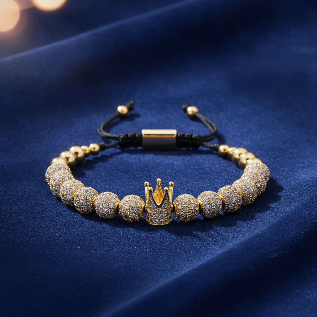 Crown Zircon Lace-up Charm Bracelet for Unisex, in Gold B