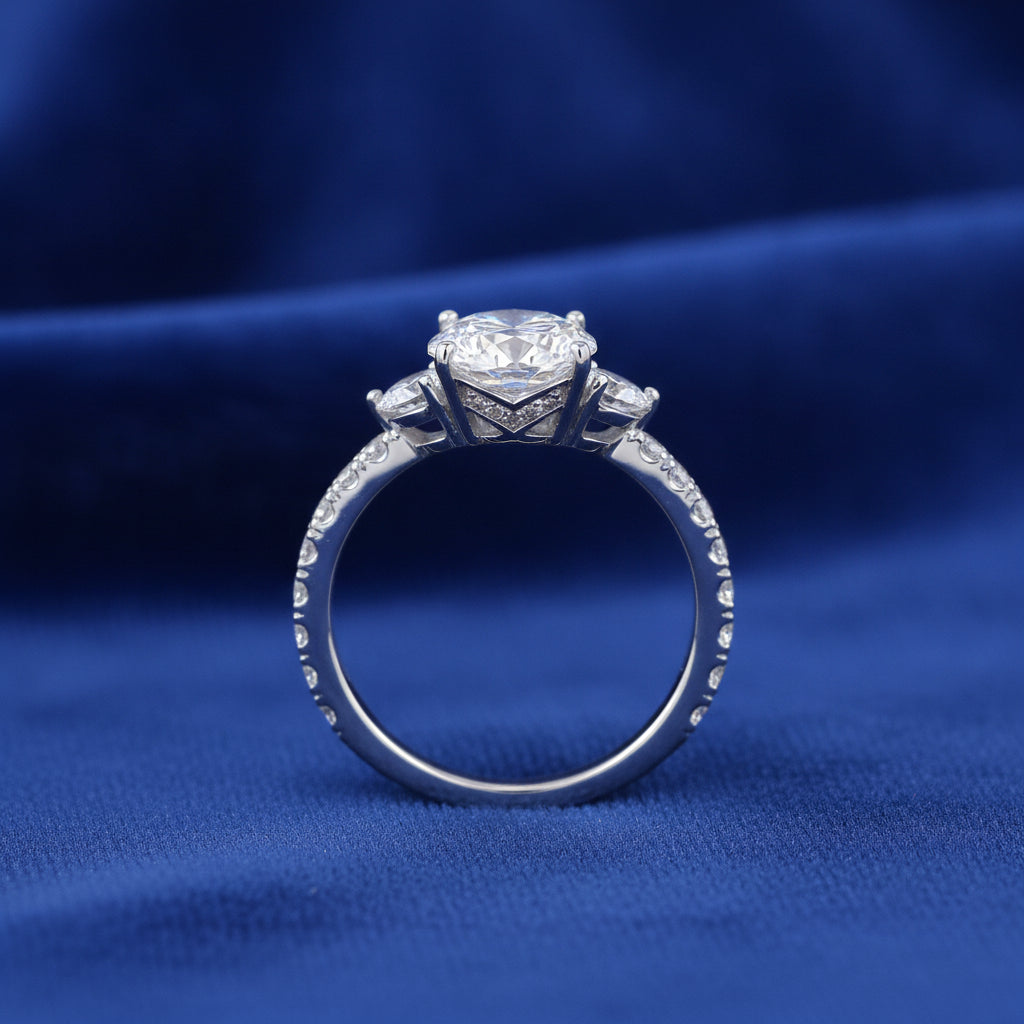 Three-diamond Platinum Plated S925 Silver Moissanite Ring