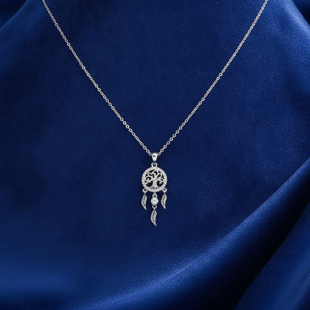 Silver Diamond Inlaid Tree Of Life Necklace Unisex