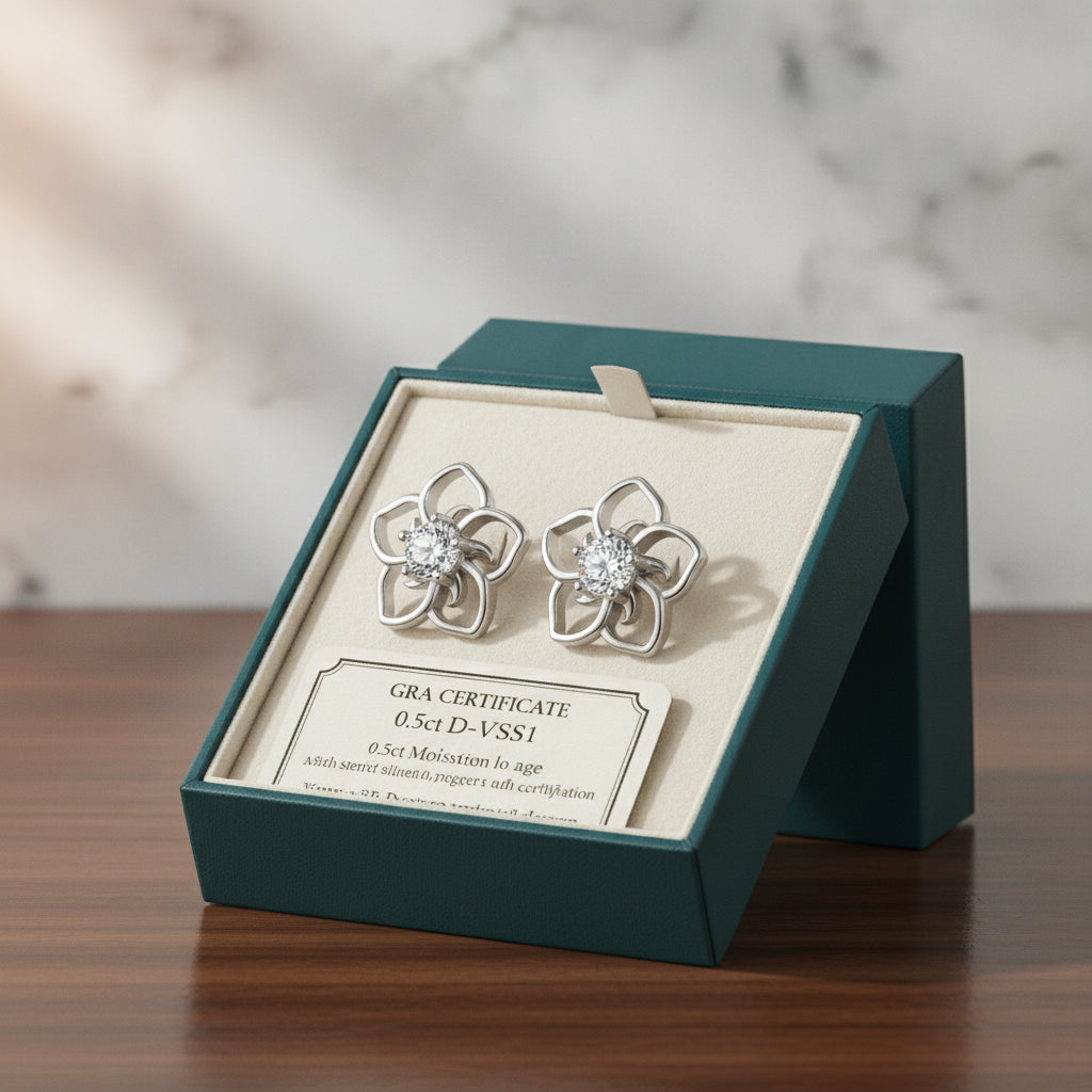 S925 Sterling Silver Moissanite Abstract Flower Stud Earrings