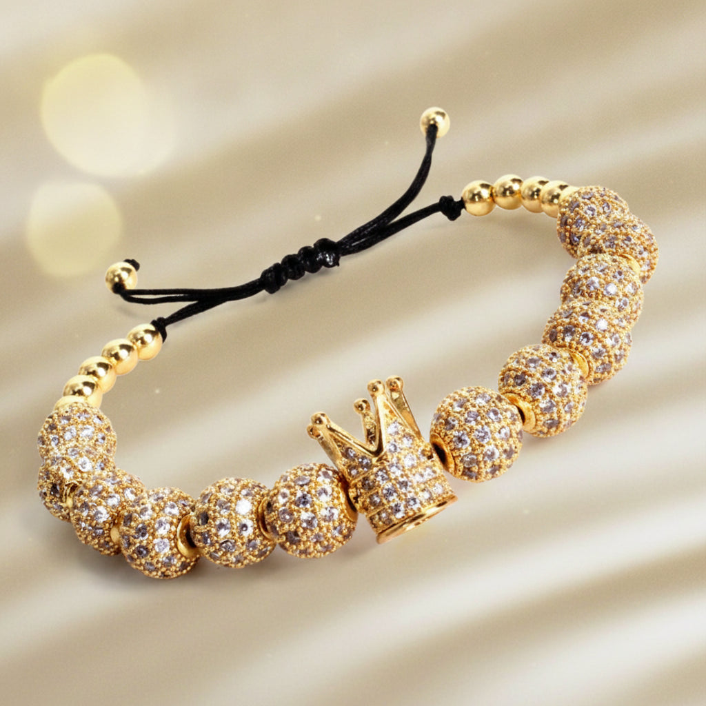 Crown Zircon Lace-up Charm Bracelet for Unisex, in Gold