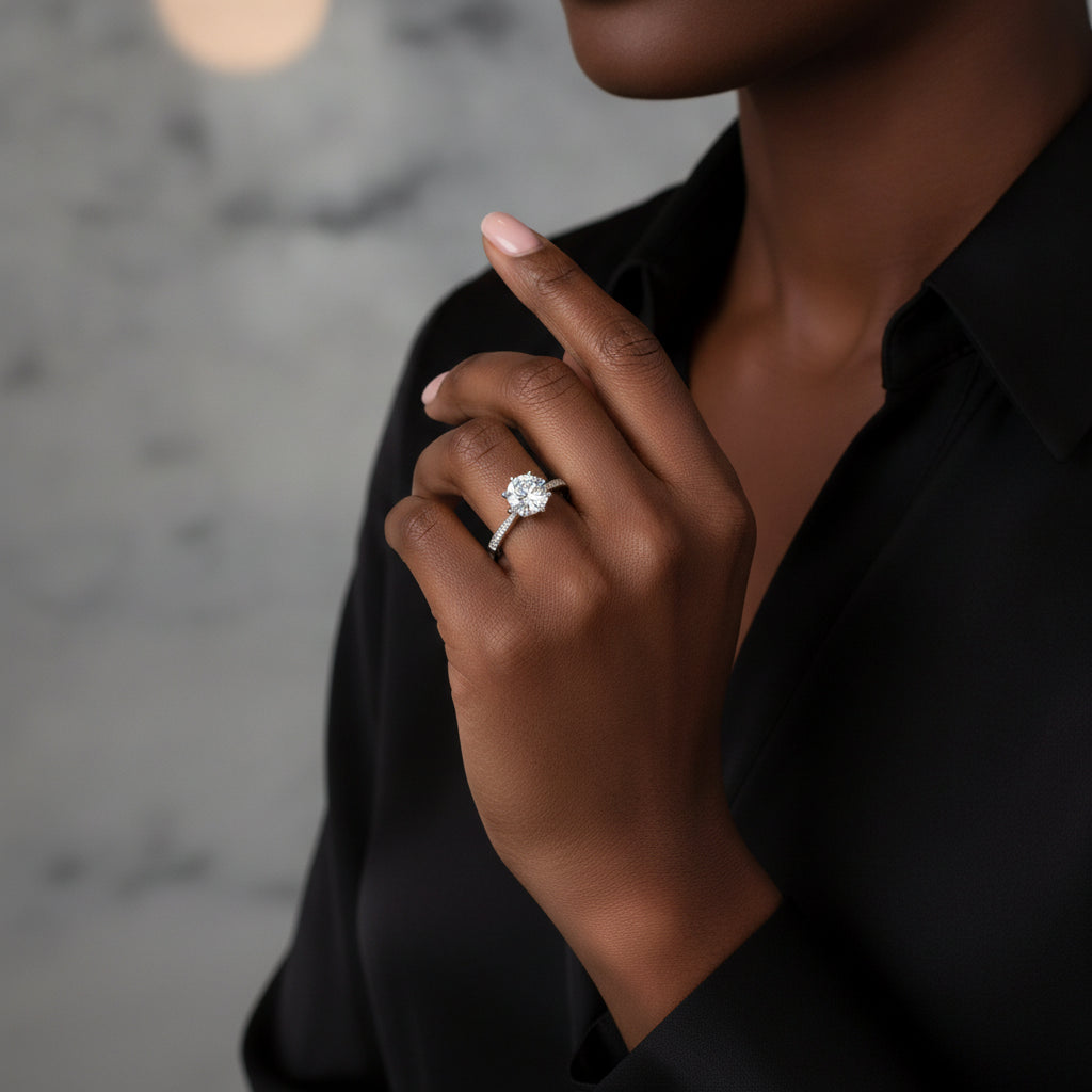 White Gold Moissanite Round Ring for Women