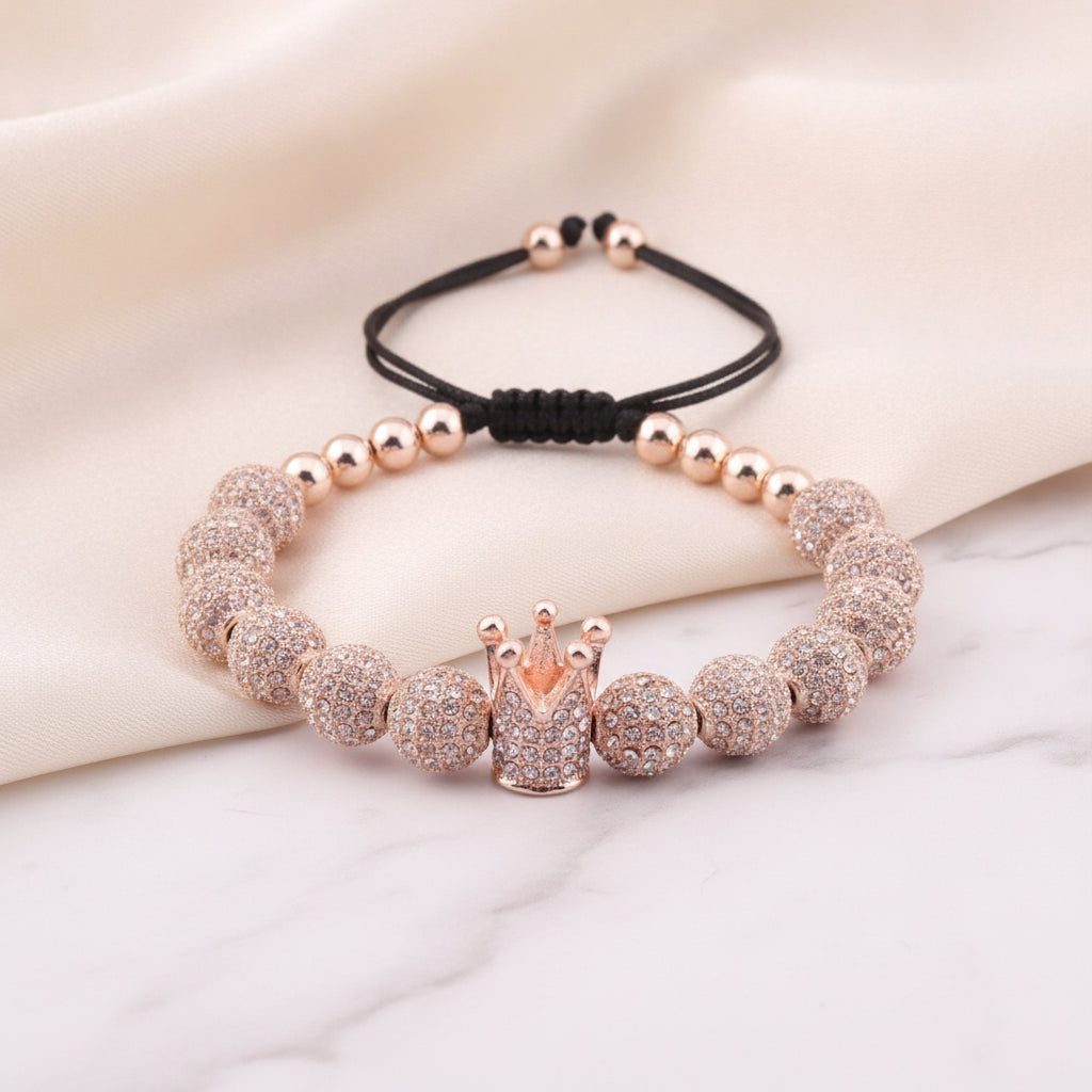 Crown Zircon Lace-up Charm Bracelet for Unisex, in Rose gold