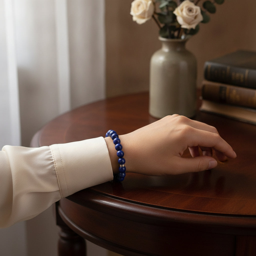 Genuine Lapis Lazuli Bead Bracelet Handcrafted Polished 12mm Natural Stone Jewelry