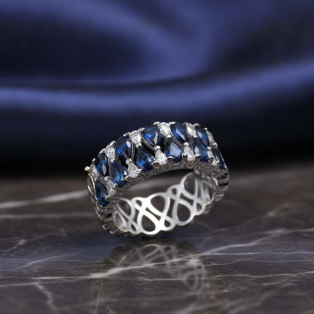 Women's Geometric Zircon & Sapphire Blue Copper Plated Bracelet Ring Fashion Gift
