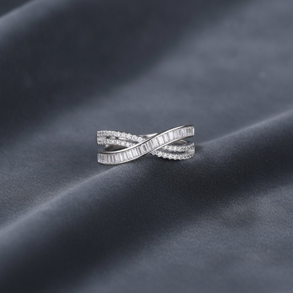Silver S925 Platinum Plated Moissanite Ring, in Silver / Clear