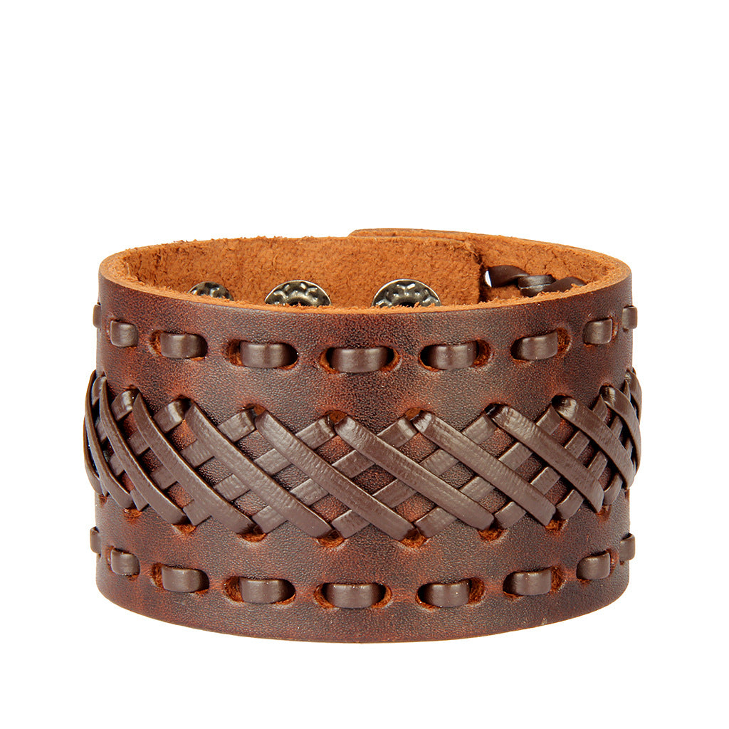 Retro Wide Weave Leather Bracelet for Men and Women Unisex Geometric Design Travel Souvenir