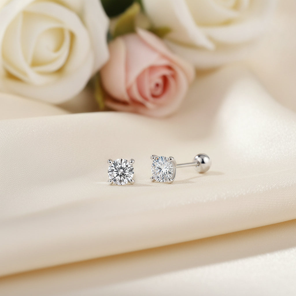 Platinum Plated S925 Silver Moissanite Stud Earrings