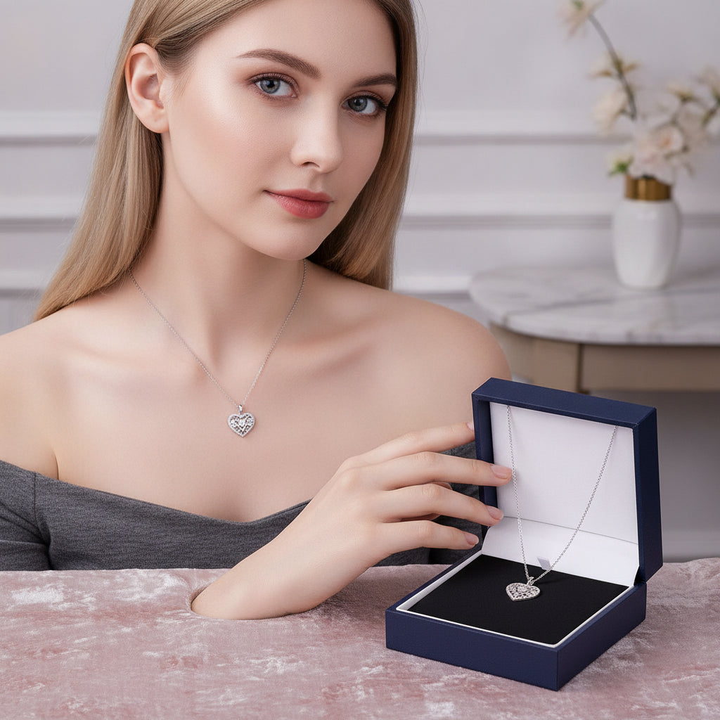 Platinum Plated Tree Of Life Heart Women's Necklace