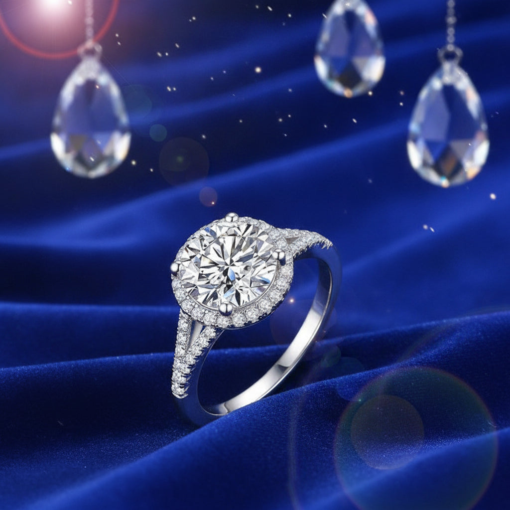 White Gold Moissanite Round Ring for Women