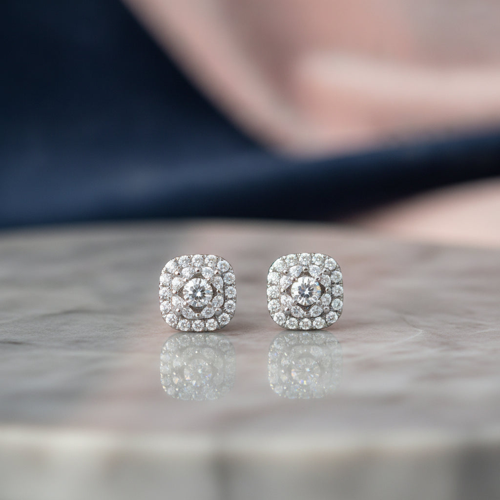 Moissanite Rose Heart S925 Platinum Plated Stud Earrings