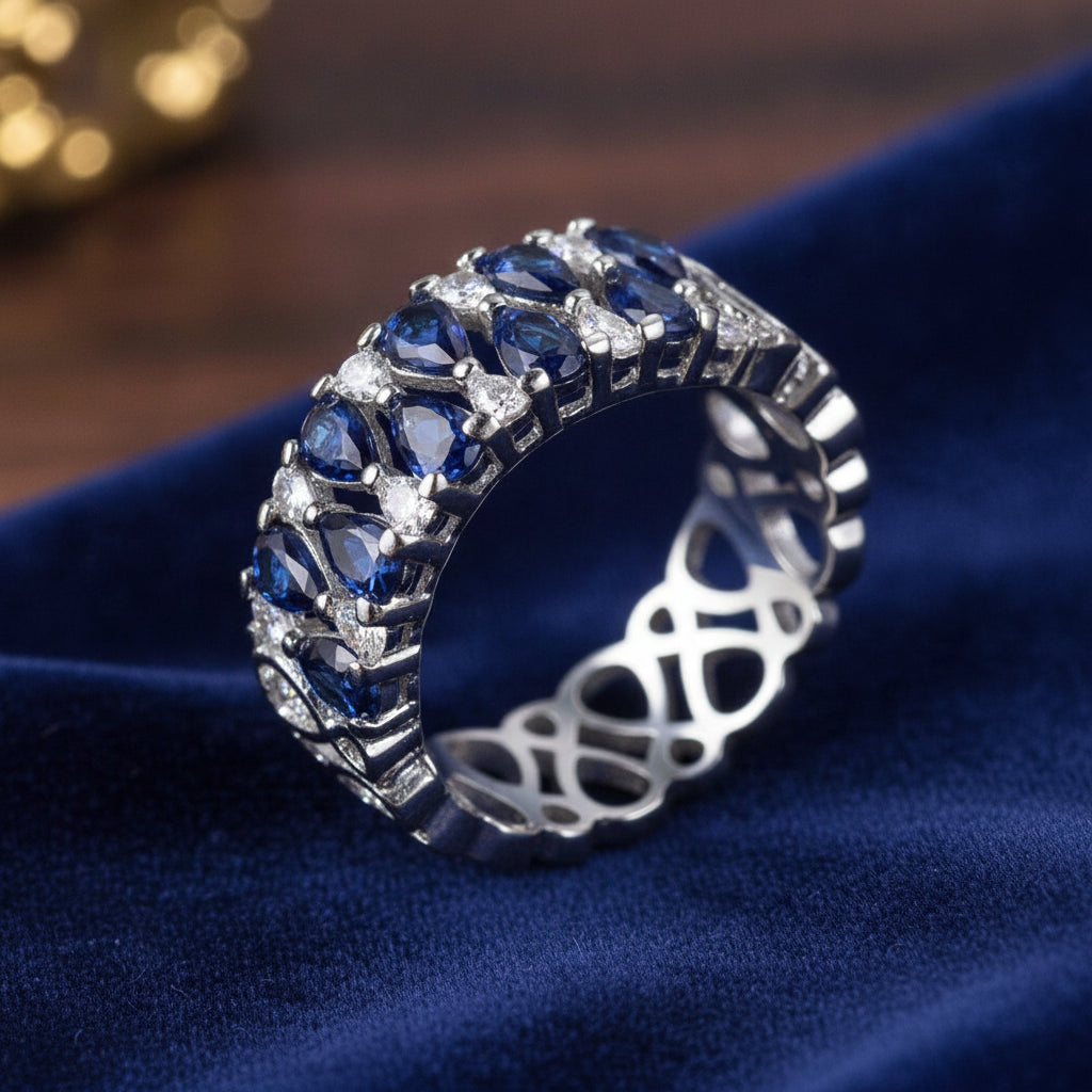 Women's Geometric Zircon & Sapphire Blue Copper Plated Bracelet Ring Fashion Gift