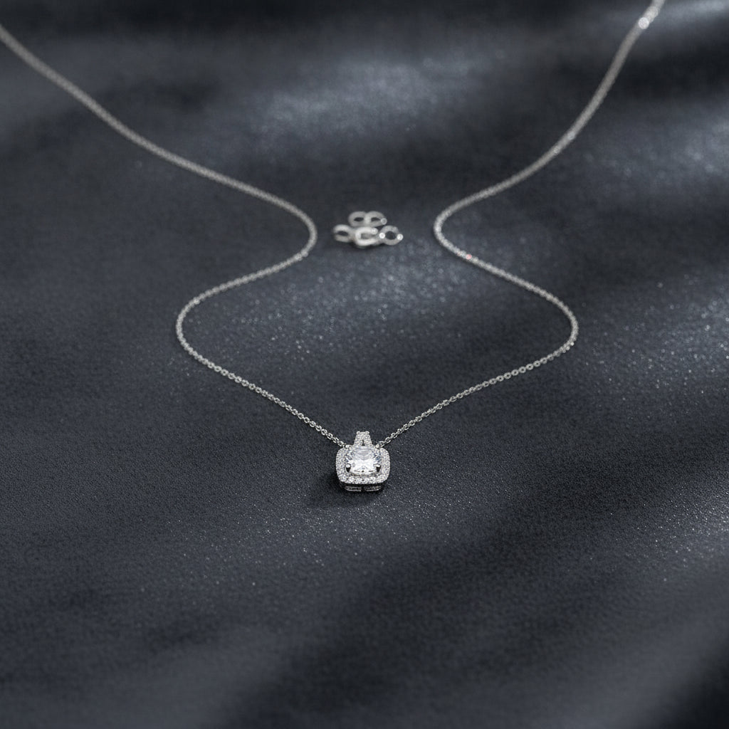 Platinum-plated S925 Silver Square Moissanite Necklace
