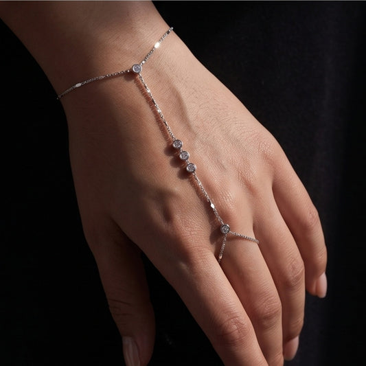 S925 Sterling Silver Tassel Finger Chain Bracelet - Elegant Integrated Ring Hand Chain Jewelry for Women