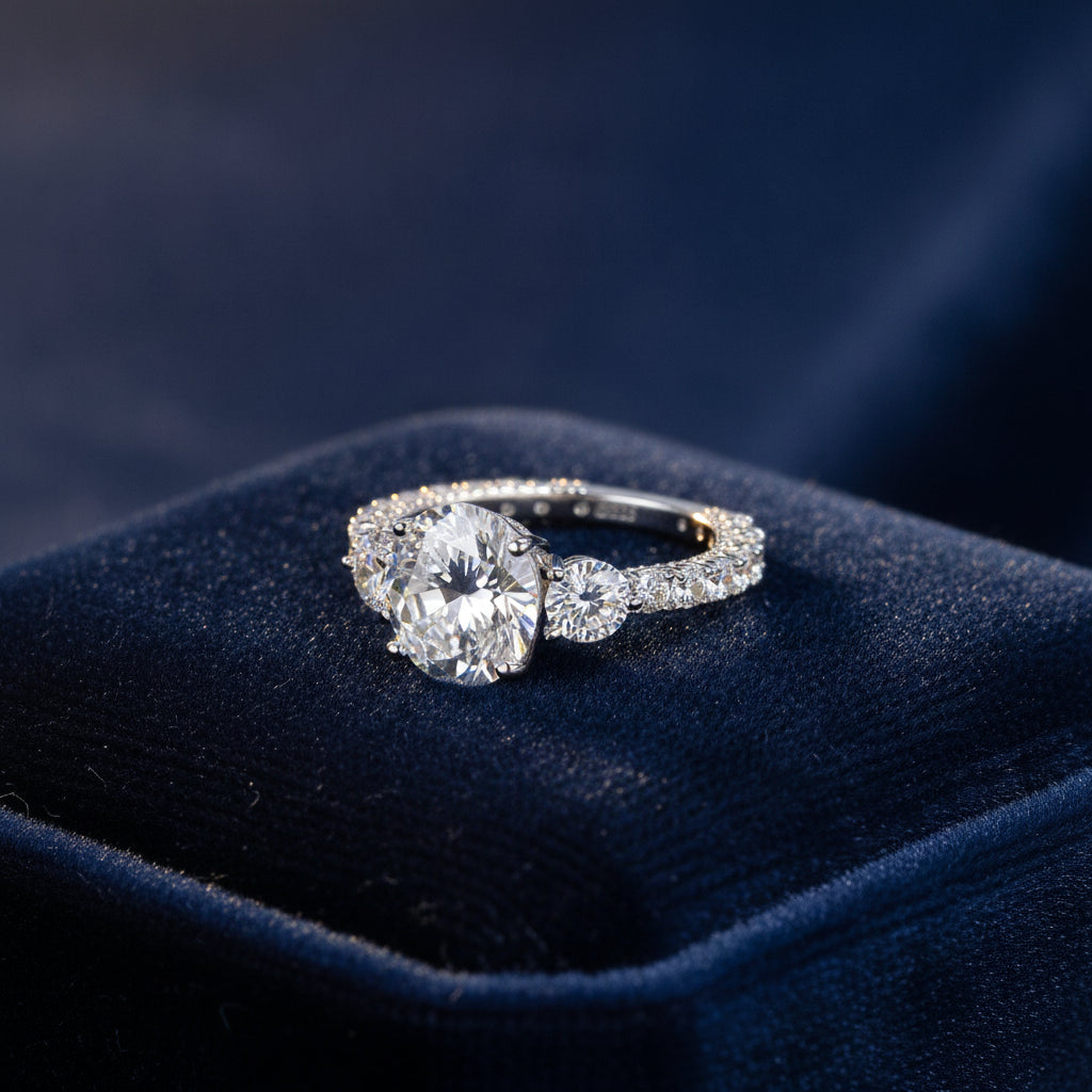Three-diamond Platinum Plated S925 Silver Moissanite Ring, in Silver / Clear 5