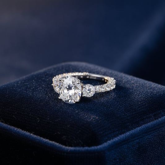 Three-diamond Platinum Plated S925 Silver Moissanite Ring, in Silver / Clear 5
