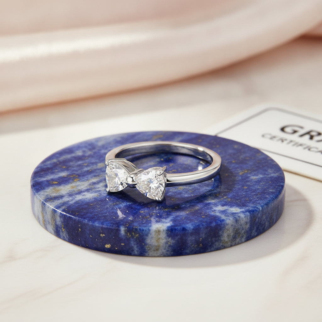 Platinum Plated S925 Silver Moissanite Heart Bow Ring
