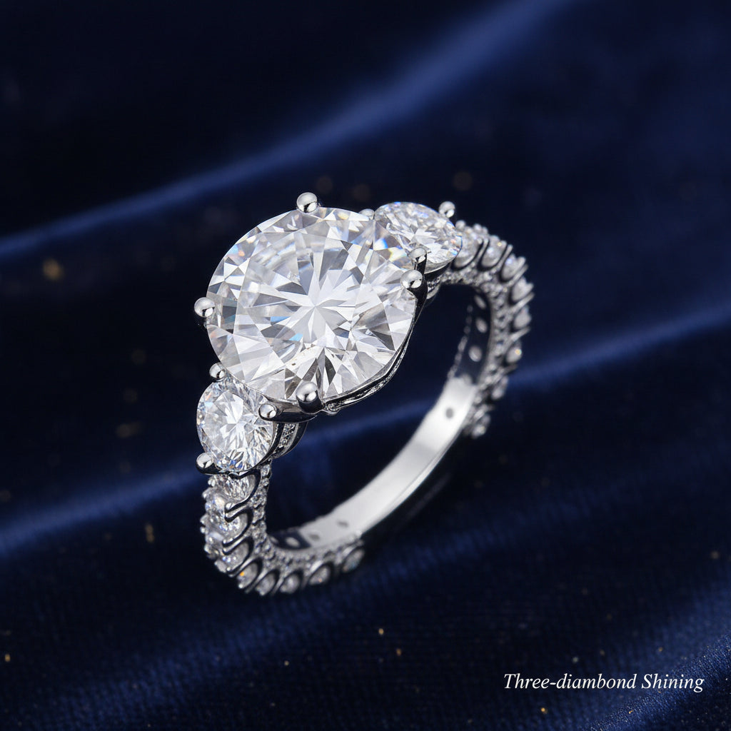 Three-diamond Platinum Plated S925 Silver Moissanite Ring